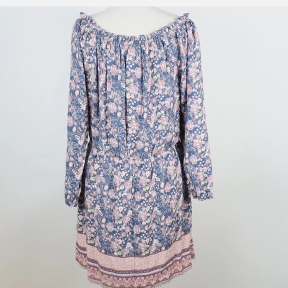 Jolt NWT Floral Flowy Shirred Drawstring Keyhole Neck Boho Long Sleeve Dress XL - Picture 3 of 8